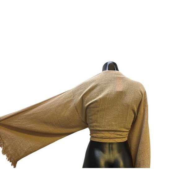 Chintamani Blouse Tan Wrap Top M - Picture 2 of 6